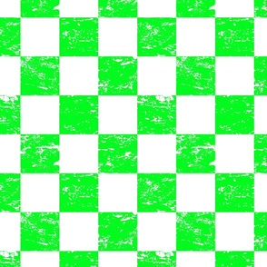 white and neon green distressed checkerboard