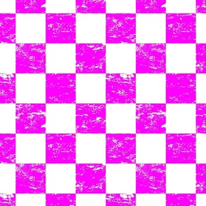 white and neon pink distressed checkerboard