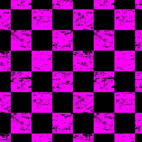 black and neon pink distressed checkerboard