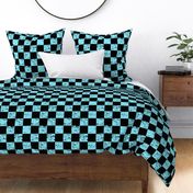 black and pastel blue distressed checkerboard
