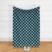 black and pastel blue distressed checkerboard