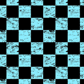 black and pastel blue distressed checkerboard