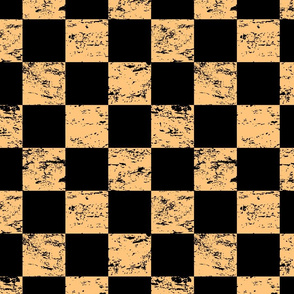 black and pastel orange distressed checkerboard