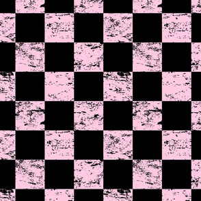 black and pastel pink distressed checkerboard