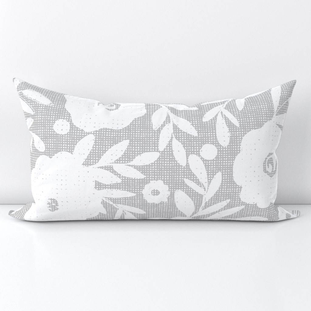 White flowers on gray tweed-jumbo