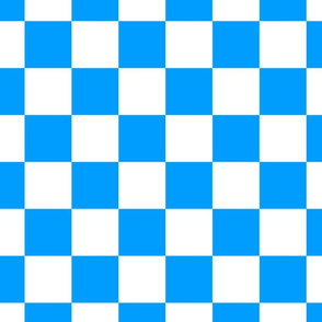 white and neon blue checkerboard