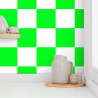 white and neon green checkerboard