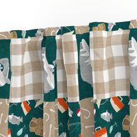 Fishing Wholecloth - patchwork fishing, fisherman, bass fish, fish hooks, plaid, woodland, country boy - green/tan/orange (90)  - LAD20