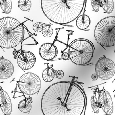 Old Fashioned Bicycles Black & White Bike Print (Small Scale)