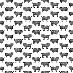 Vintage Goats Pattern in Black & White (Small Scale)