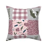 Gone Fishing Wholecloth - patchwork fishing, fisherman, bass fish, fish hooks, plaid, woodland, country girl- pink and mauve (90) - LAD20