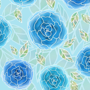 Blue blue roses leaves