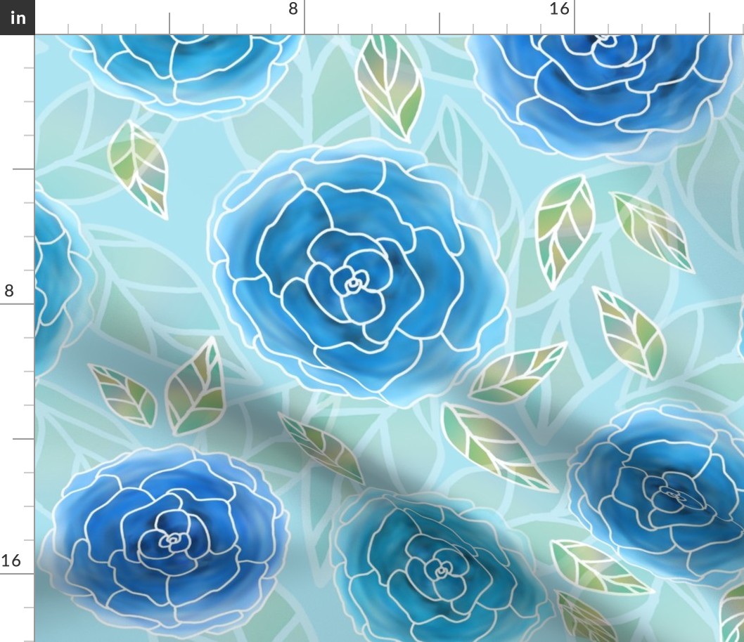 Blue blue roses leaves