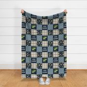 Gone Fishing Wholecloth - bass fish patchwork fishing, fisherman, bass fish, fish hooks, plaid, woodland, country boy - navy and green - LAD20