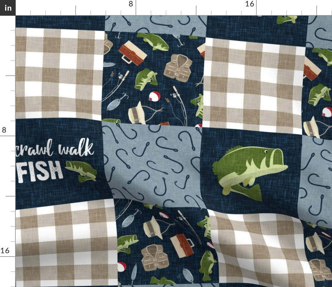 Crawl Walk Fish Wholecloth - fishing Fabric