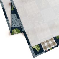 Fishing Wholecloth - bass fish patchwork fishing, fisherman, bass fish, fish hooks, plaid, woodland, country boy - navy and green (90) - LAD20