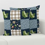 Fishing Wholecloth - bass fish patchwork fishing, fisherman, bass fish, fish hooks, plaid, woodland, country boy - navy and green (90) - LAD20