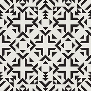 Tribal Geometry Tile in Black and Ivory / Small Scale
