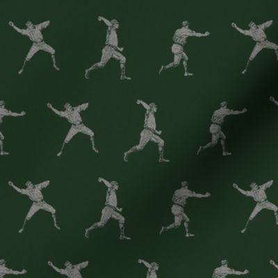 Baseball Players Illustrated in Gray on Dark Green (Small Scale)