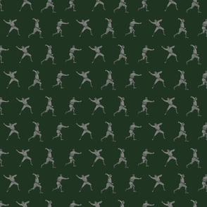 Baseball Players Illustrated in Gray on Dark Green (Small Scale)