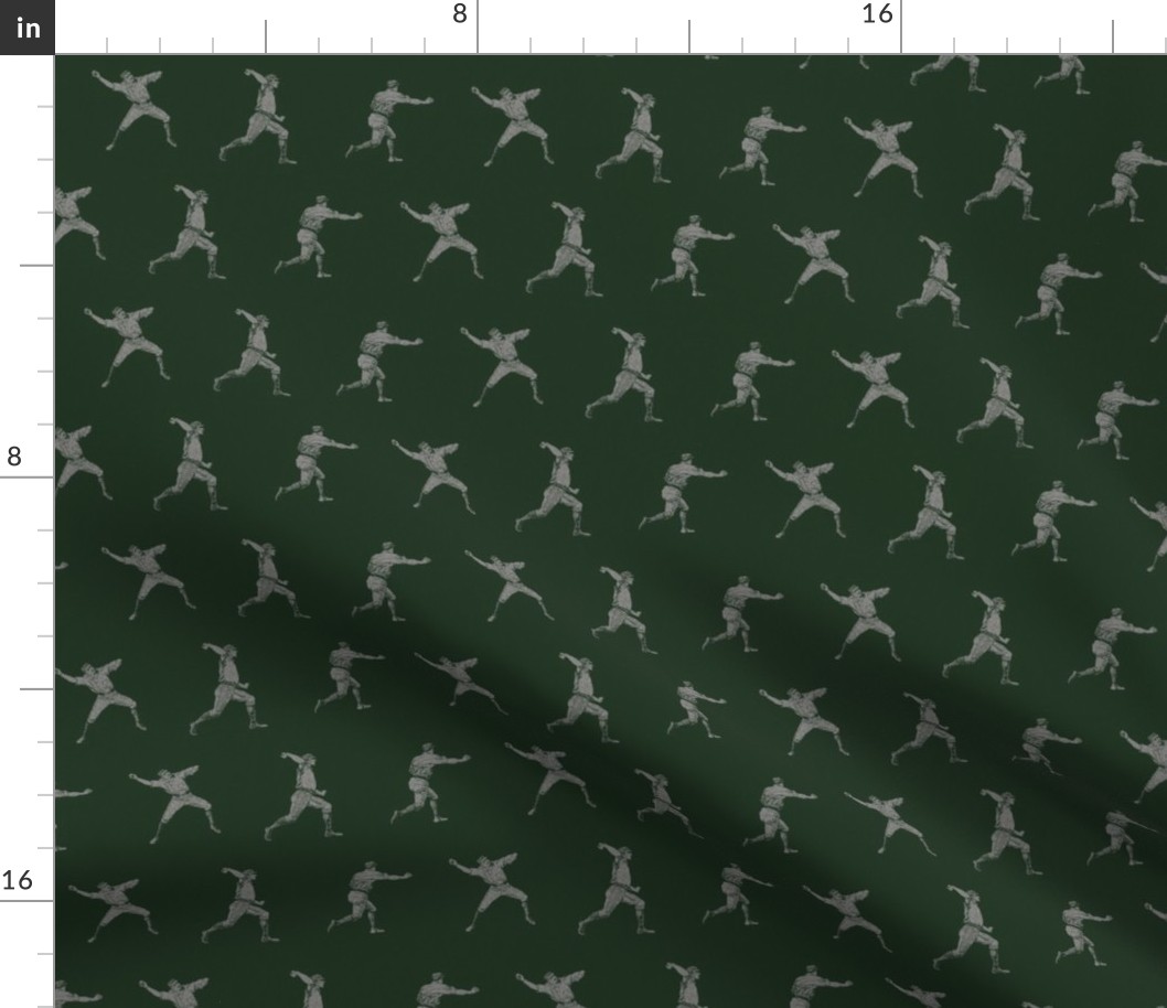 Baseball Players Illustrated in Gray on Dark Green (Small Scale)