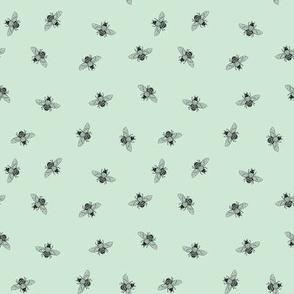 Scattered Bees Black, Soft Mint // small