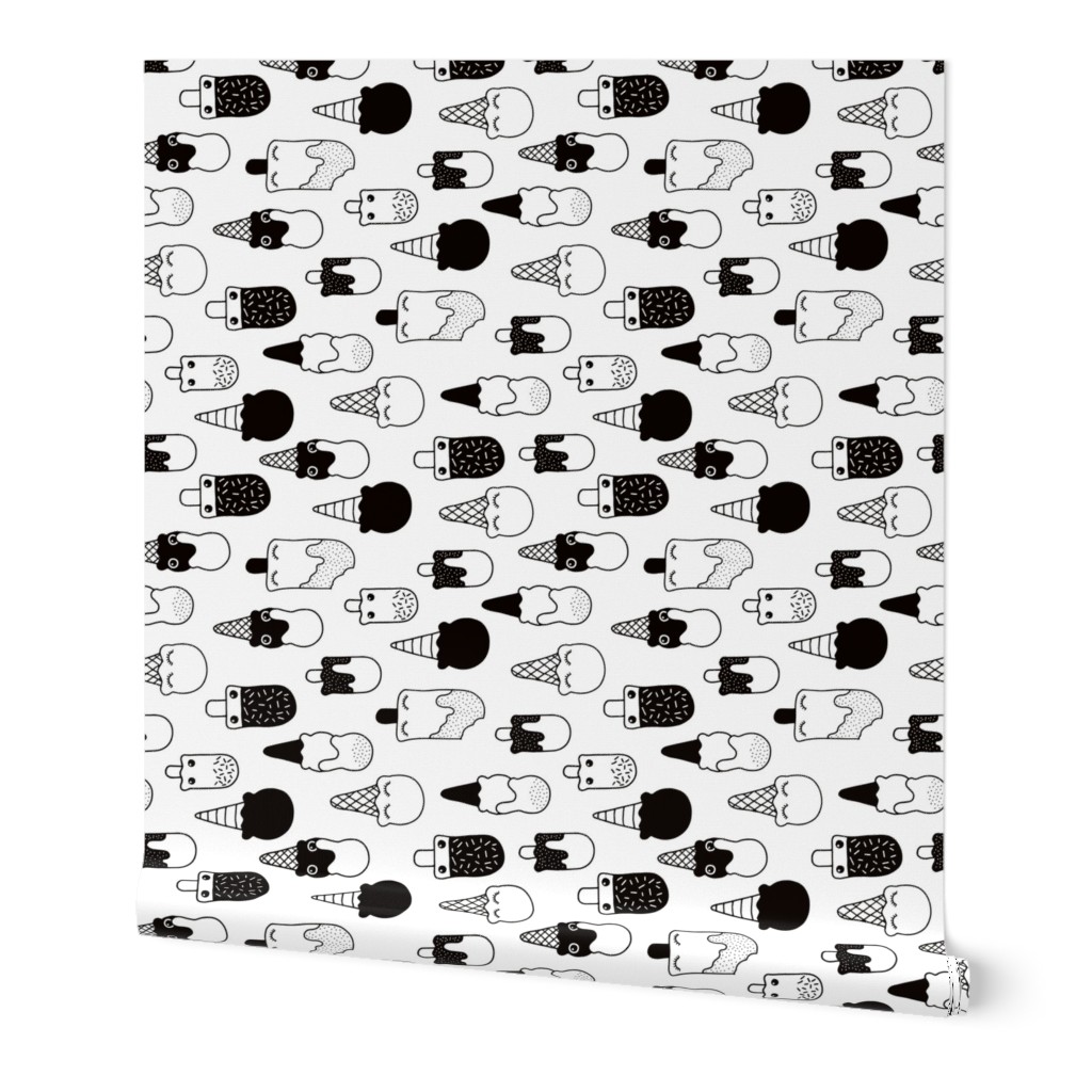 Colorful sweet summer ice cream popsicle sugar kawaii illustration black and white Rotated LARGE