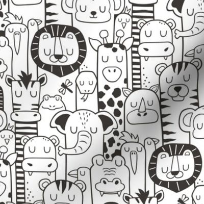 Jungle Forest Friends Black & White Coloring