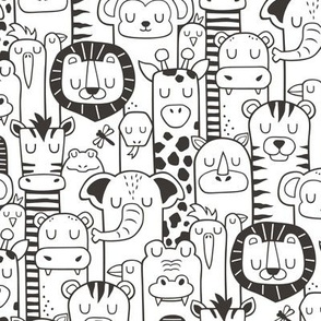 Jungle Forest Friends Black & White Coloring