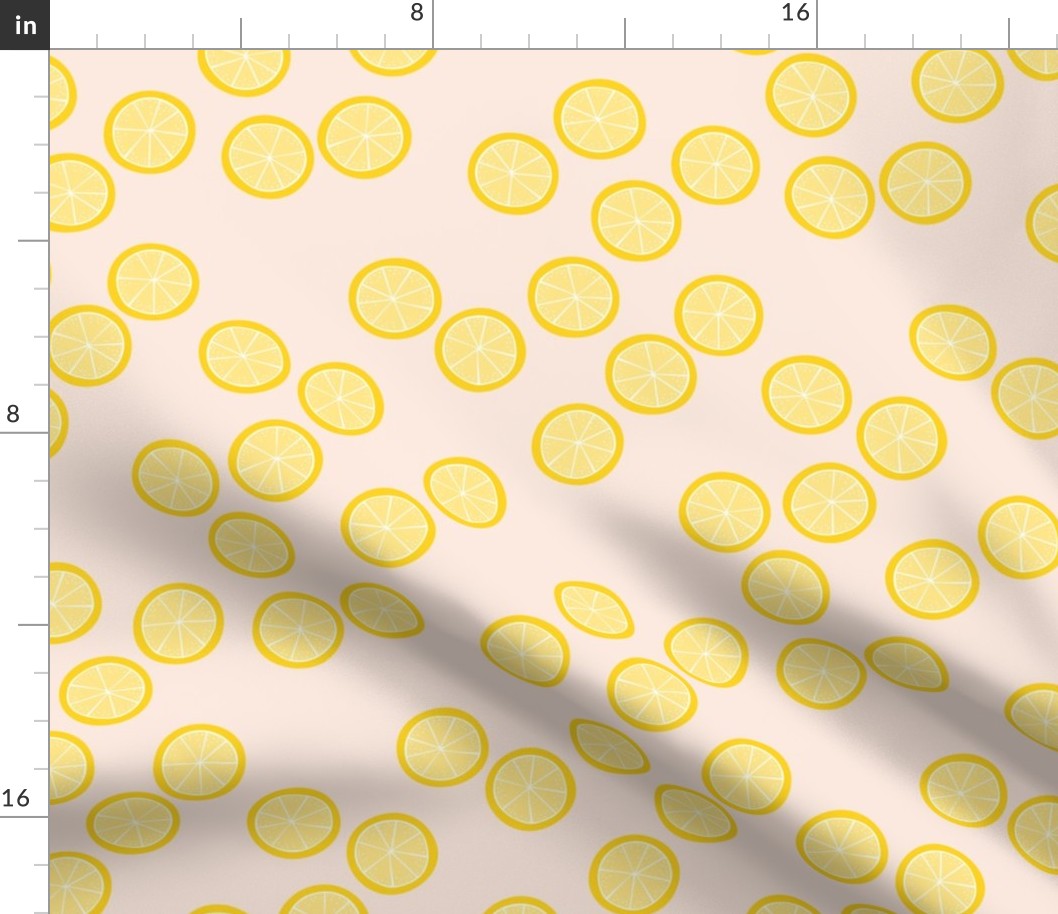 Little slices of lemon bright yellow fruit cocktail summer design on pale pink