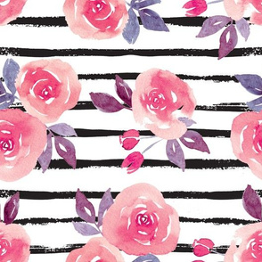 Stripes and blush watercolor flowers