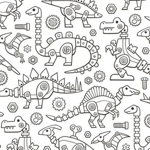 Robot Dinosaurs Black & White Coloring