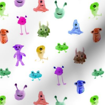 Rainbow smiley monsters - watercolor aliens p275