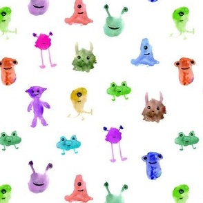 Rainbow smiley monsters - watercolor aliens p275