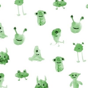 green smiley monsters - watercolor aliens p275-7