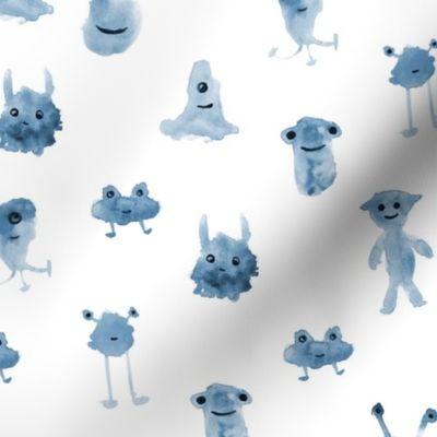smiley indigo monsters ★ watercolor aliens for modern monochrome nursery