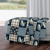 Fishing Wholecloth - patchwork fishing, fisherman, bass fish, fish hooks, plaid, woodland, country boy - navy, sage and tan (90) - LAD20