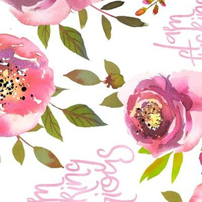 14" Iam fucking glorious - hand drawn watercolor pink florals and typography turned left