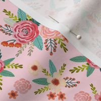 vintage florals coordinate fabric - pet friendly fabric -pink