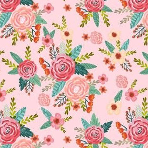 vintage florals coordinate fabric - pet friendly fabric -pink