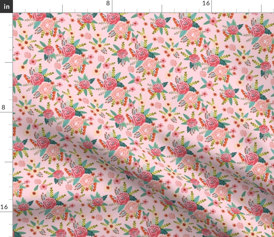 vintage florals coordinate fabric - pet friendly fabric -pink