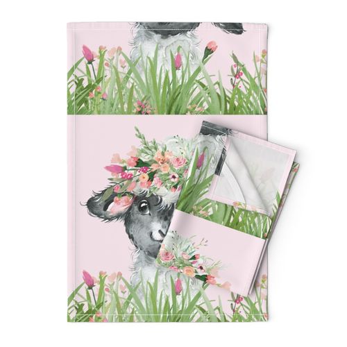 18x18" floral grass baby sheep on pink background 