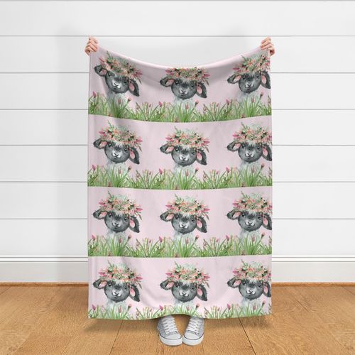 18x18" floral grass baby sheep on pink background 