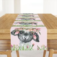 18x18" floral grass baby sheep on pink background 