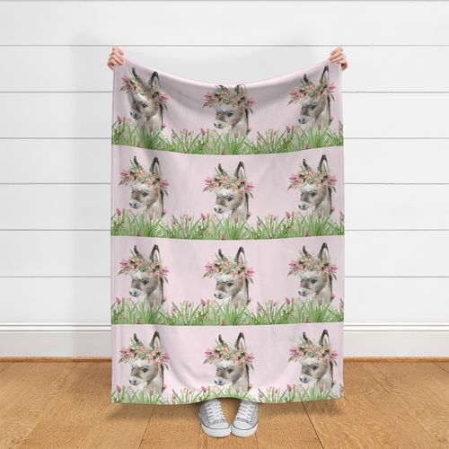 18x18" floral grass baby donkey on pink background