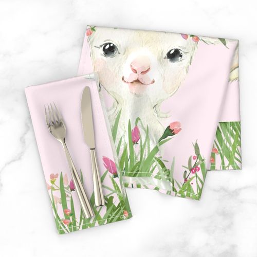 18x18" floral grass baby lamb on pink background