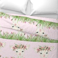 18x18" floral grass baby lamb on pink background