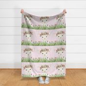 18x18" floral grass baby lamb on pink background