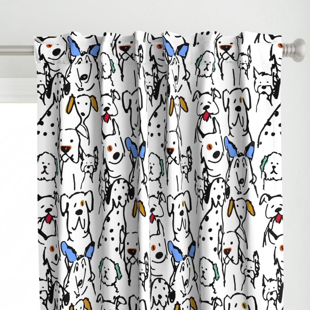 Color Pop Doodle Dogs - Large-ish Repeat(12 in x 24 in)  Black Outline, original older listing