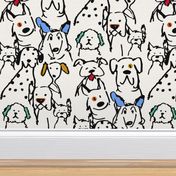 Color Pop Doodle Dogs - Large-ish Repeat(12 in x 24 in)  Black Outline, original older listing